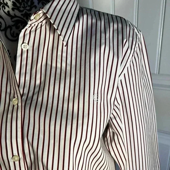 Lauren Ralph Lauren Red and White Striped Button Down Shirt - Picture 3 of 6